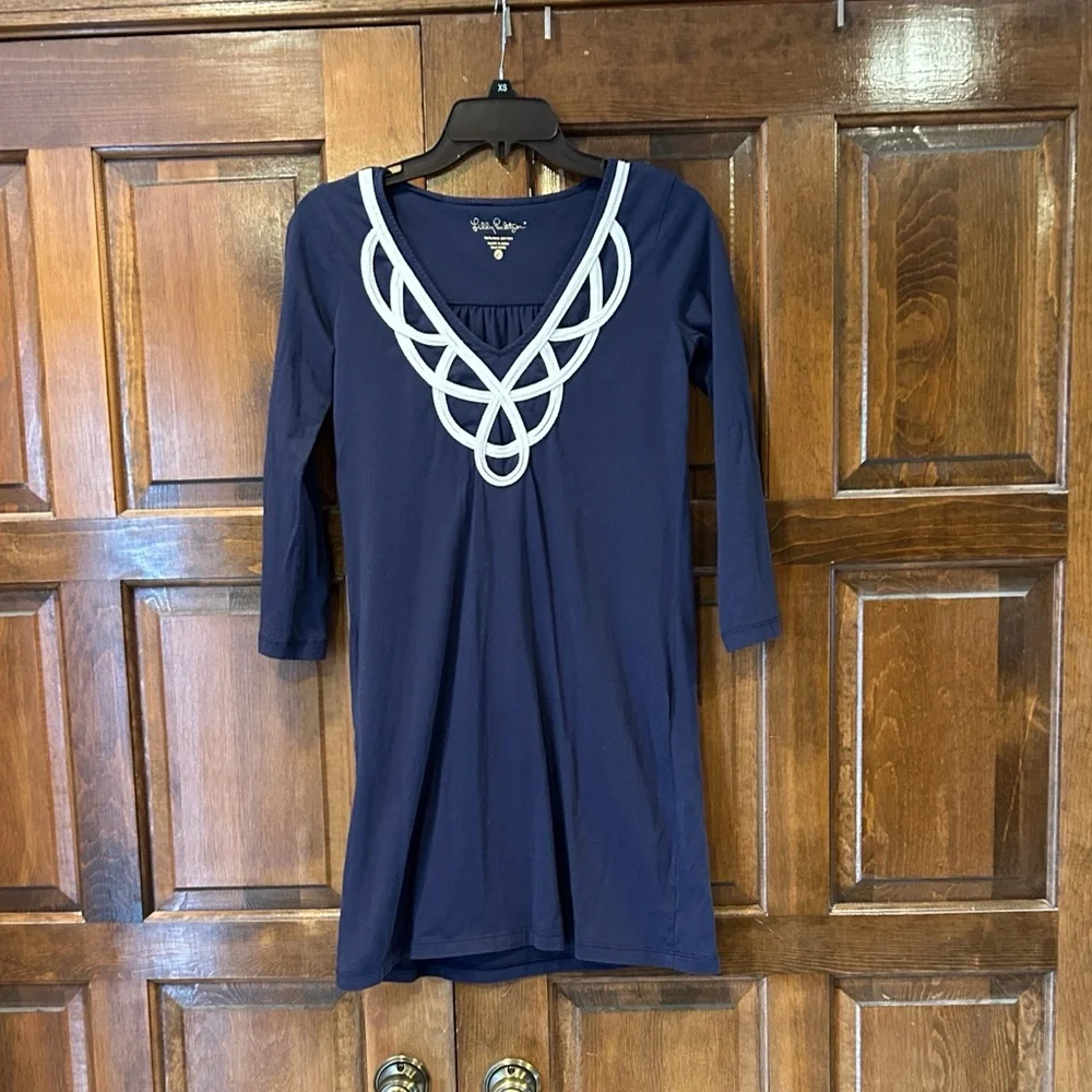 Lilly Pulitzer‎ Blaire V Neck  A Line Cotton Dress True Navy Women’s Size XS